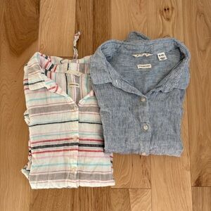 BUNDLE (2) Vacation Linen Short Sleeve Summer Tops Women's XL Striped Beach